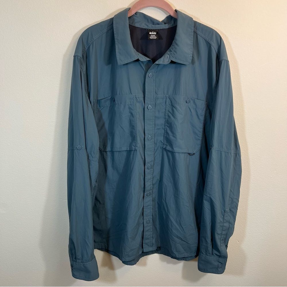 ✨ REI Men’s Gray Button Down Long Sleeve Hiking Shirt Collared XL